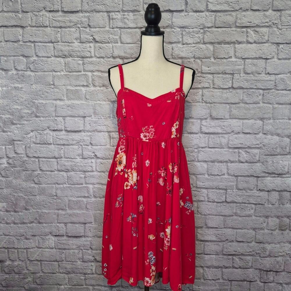 Torrid Red Floral Challis Tank Hi-Lo Skater Sundress Spaghetti Strap Pockets M/L - Picture 2 of 12